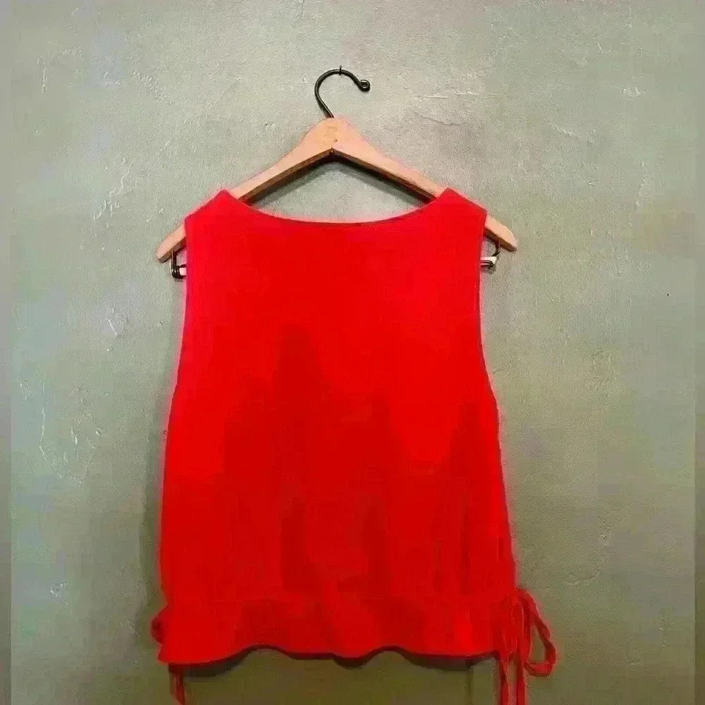 Orange Peplum Tank Top with Side Ties, Size XL - Picture 3 of 3